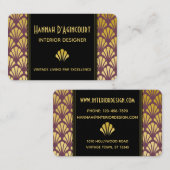 黒、金ゴールド、Mauveアールデコファンのパターンチック 名刺 (正面/裏面)