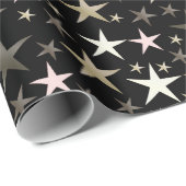 黒，銀，光沢，明るい，星，色 ラッピングペーパー (ロールコーナー)