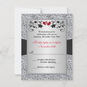 黒 銀 花 赤 ハートの偽のホイルの招待状カード 出欠カード (裏面)