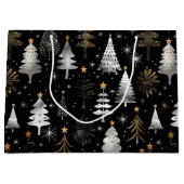 黒、銀、金ゴールドのクリスマスツリー ラージペーパーバッグ (正面)