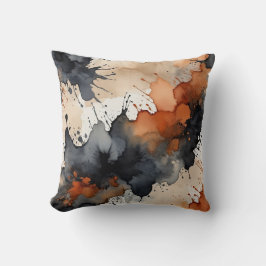 黒、錆、灰色、ベージュの水色抽象芸術 クッション