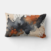 黒、錆、灰色、ベージュの水色抽象芸術 ランバークッション (裏面)