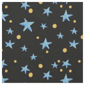 黒(青い星と黄色の点お洒落) ファブリック (クローズアップ)