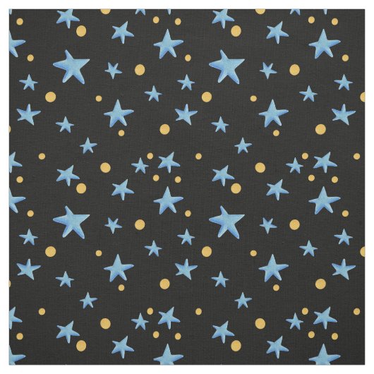 黒(青い星と黄色の点お洒落) ファブリック (見本)