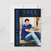 黒/青のステンシルレター – 3x5グラード発表 招待状 (正面)