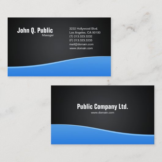 黒(青シンプル波) 名刺 (正面/裏面)