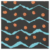 黒、青、オレンジのパターン ファブリック (クローズアップ)