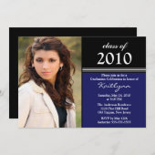黒、青、白の写真 卒業式招待状 招待状 (正面/裏面)
