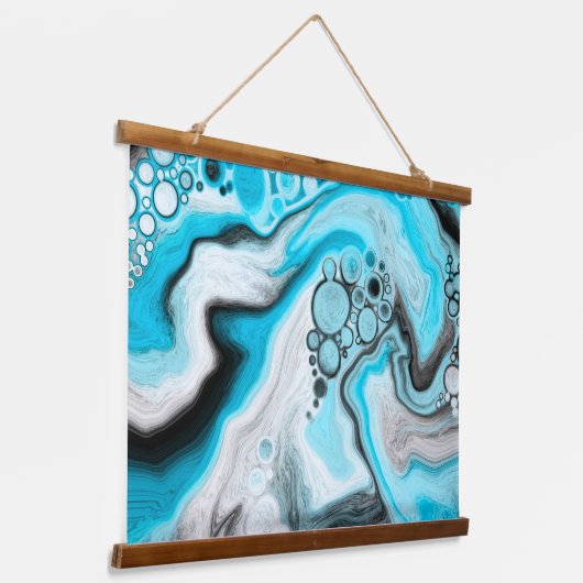 黒、青、白の大理石の泡 吊り下げ型タペストリー (傾斜あり)
