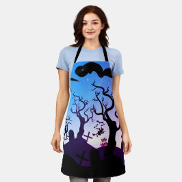 黒、青、紫の墓地ハロウィン幽霊のよく出るン エプロン
