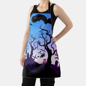 黒、青、紫の墓地ハロウィン幽霊のよく出るン エプロン (インサイチュ)