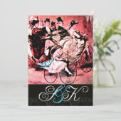 黒 青 赤 自転車 結婚式 ダマスク モノグラム 招待状 (スタンド正面)