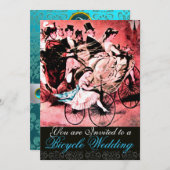 黒 青 赤 自転車 結婚式 ダマスク モノグラム, 招待状 (正面/裏面)