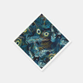 黒、青、黄色の孔雀の羽模様 スタンダードカクテルナプキン (角)