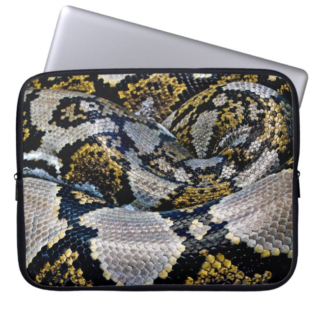 黒、黄色、グレーのpython ラップトップスリーブ (正面)