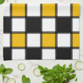 黒(黄色)タータンチェック キッチンタオル (折り畳み)