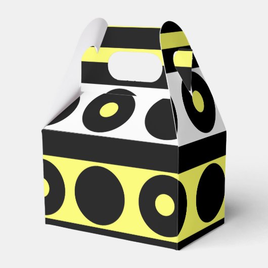 黒、黄、および白の水玉模様とストライプ フェイバーボックス (正面サイド)