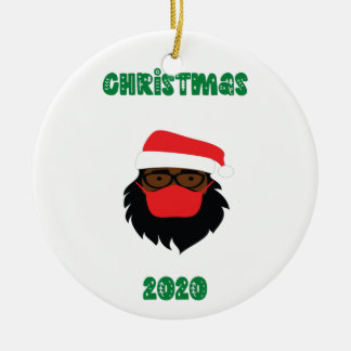 (黒)2020年サンタクロースおもしろい仮面クリスマス セラミックオーナメント