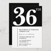 黒 36歳の誕生日招待状 エレガント シック シンプル 招待状 (正面/裏面)