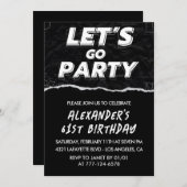 黒 61歳の誕生日 招待状 メンズ 白 (正面/裏面)