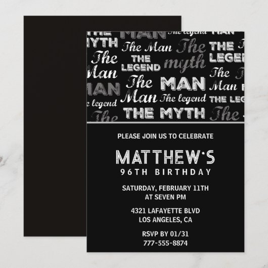 黒 96歳の誕生日招待状 男 神話 伝説 招待状 (正面/裏面)