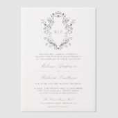 黒Chinoiserieクレストモノグラム結婚ズ ベラム紙招待状 (正面)