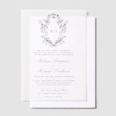 黒Chinoiserieクレストモノグラム結婚ズ ベラム紙招待状 (オフセット)