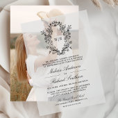 黒Chinoiserieクレストモノグラム結婚ズ ベラム紙招待状