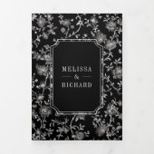 黒ChinoiserieクレストQRコード結婚ズ 三つ折り招待状 (カバー)
