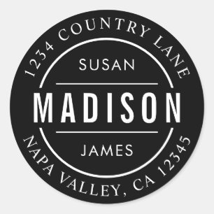 黒Create Your Own Family Name差出人住所 ラウンドシール