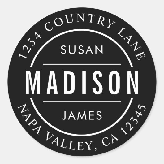 黒Create Your Own Family Name差出人住所 ラウンドシール (正面)