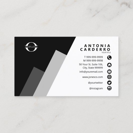 黒ID812の任意の3色ジオメトリックとロゴ白 名刺 (裏面)