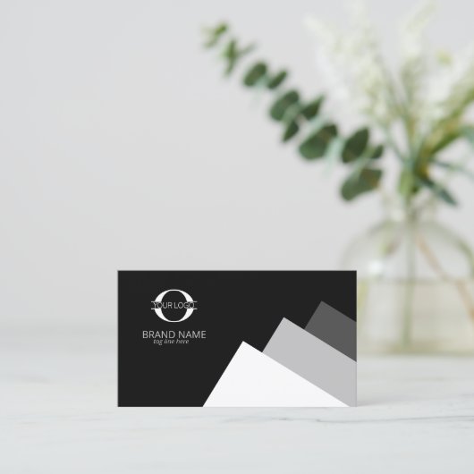 黒ID812の任意の3色ジオメトリックとロゴ白 名刺 (スタンド正面)