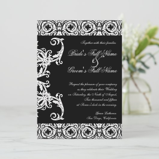 黒nホワイトサークルダマスクウェディング招待状 招待状 (スタンド正面)