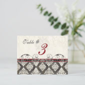 黒'nホワイトダマスク赤いテーブルカード番号 ポストカード (スタンド正面)