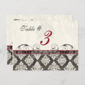 黒'nホワイトダマスク赤いテーブルカード番号 ポストカード (正面/裏面)