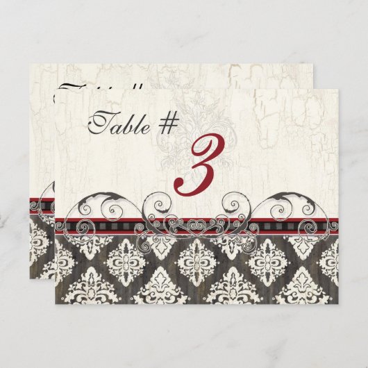 黒'nホワイトダマスク赤いテーブルカード番号 ポストカード (正面/裏面)