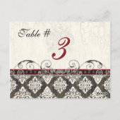 黒'nホワイトダマスク赤いテーブルカード番号 ポストカード (裏面)