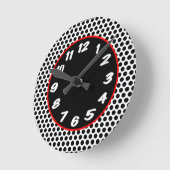 黒N白ドット赤アクセントレトロ ラウンド壁時計 (傾斜)