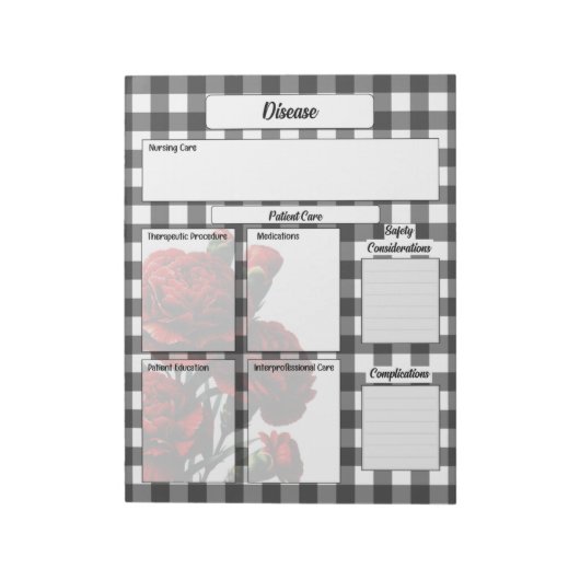 黒n白フローラギンガム_病気温度2 ノートパッド (回転)