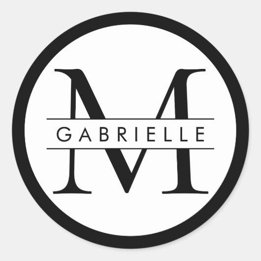 黒n白モノグラム縁どの好意ステッカーラベル ラウンドシール (正面)