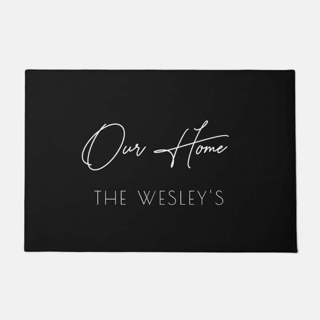 黒Ourホームカスタムスクリプトドアマット ドアマット (正面)
