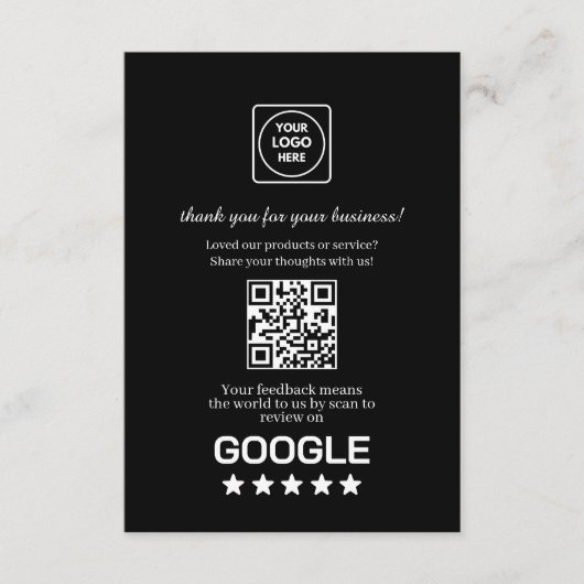 黒QR | Googleレビューと評価リンク エンクロージャーカード (正面)