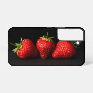 黒Sgcnaのイチゴ3個 Samsung Galaxy S22ケース