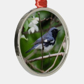 黒throated青いアメリカムシクイ メタルオーナメント (右)