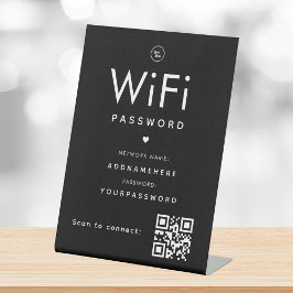 黒WiFiパスワードコードビジネスロゴQRコード 台座サイン