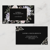 黙したパステル調の水彩画のアジサイの花柄|の黒 名刺 (正面/裏面)