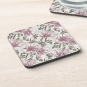 黙したピンクのハイビスカスの花模様 コースター (左側)