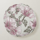 黙したピンクのハイビスカスの花模様 ラウンドクッション (裏面)