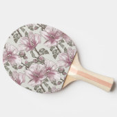 黙したピンクのハイビスカスの花模様 卓球ラケット (横)